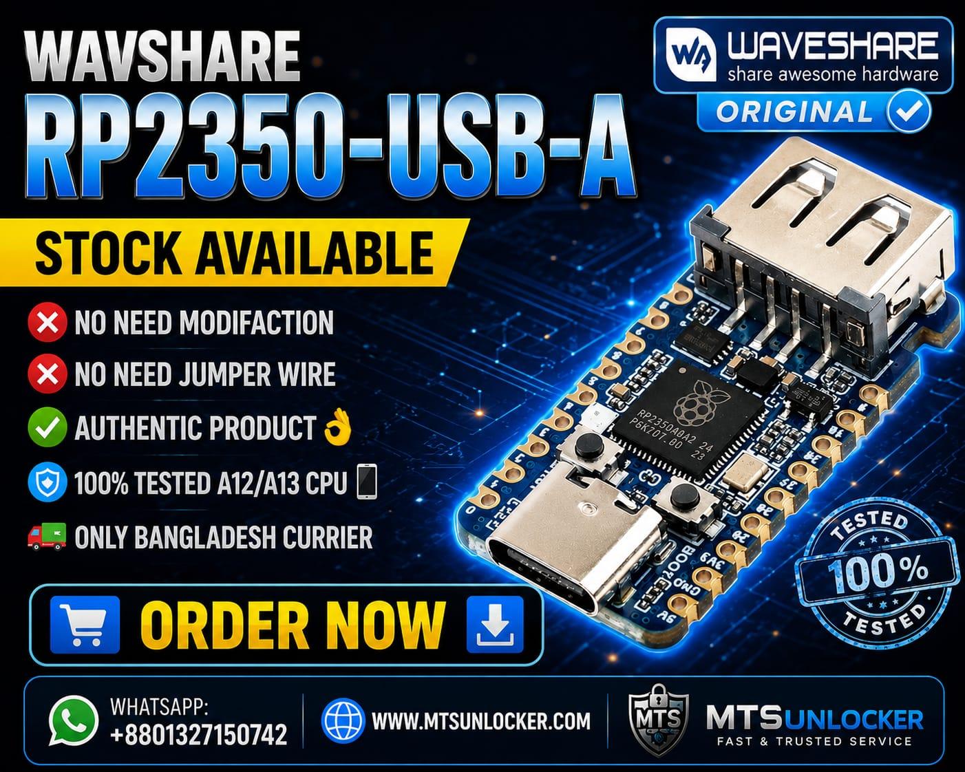 Waveshare RP2350-USB-A 100% Authentic Product only Bangladesh Currier Available A12/A13 Cpu Working Tested✅